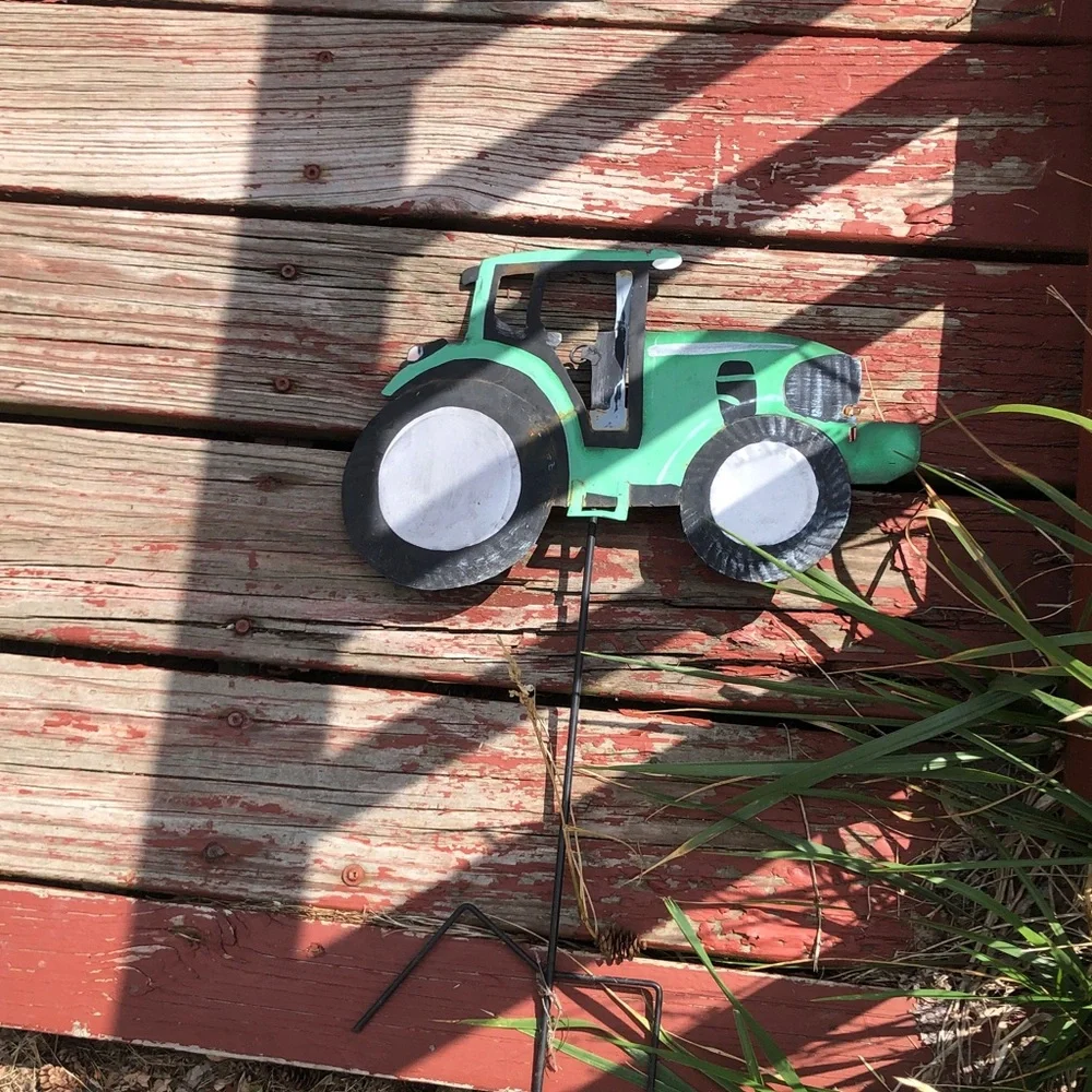Green Tractor Garden Stake